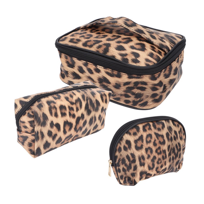 3pcs Makeup Cosmetic Storage Bag PU Leather Waterproof Zipper Closure Toiletry Products Travel Pouch Set - Image 5