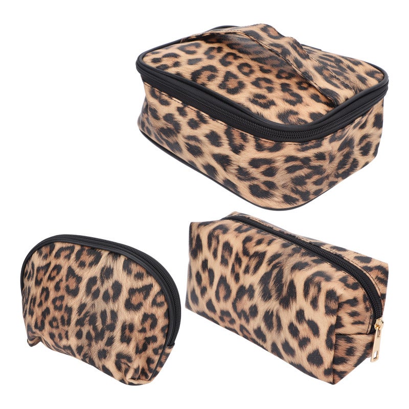 3pcs Makeup Cosmetic Storage Bag PU Leather Waterproof Zipper Closure Toiletry Products Travel Pouch Set - Image 3
