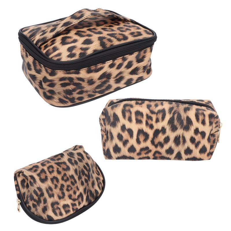 3pcs Makeup Cosmetic Storage Bag PU Leather Waterproof Zipper Closure Toiletry Products Travel Pouch Set - Image 4