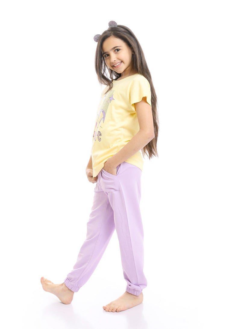 REDCOTTON Girls Printed Ballerina Tee & Pants Pajama Set  - Image 3
