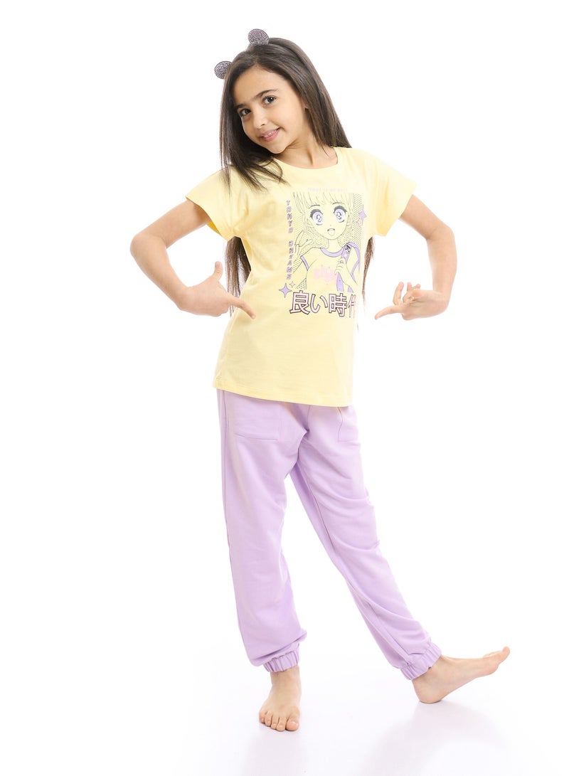 REDCOTTON Girls Printed Ballerina Tee & Pants Pajama Set  - Image 1