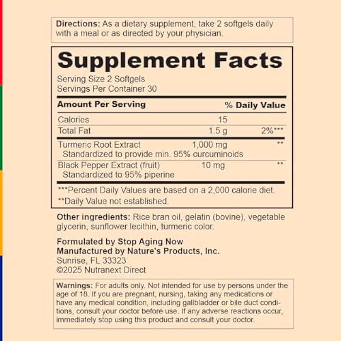 Stop Aging Now - Curcumin2K - Curcumin Supplement - with Black Pepper - 60 Softgels - Image 4