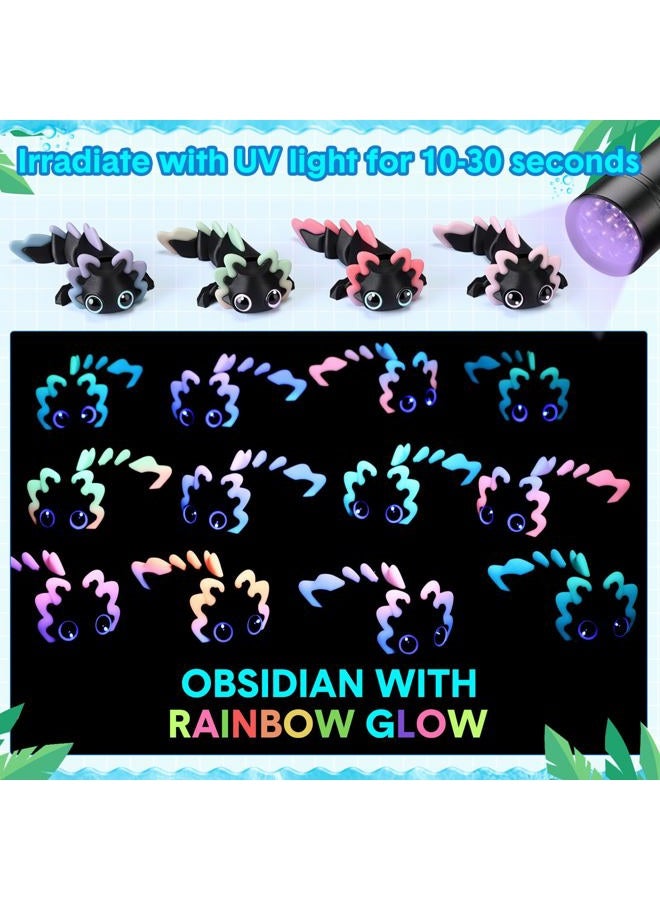 Soulchen Black Glow in The Dark 3D Printed Axolotl Figures Charms Sensory Mini Fidget Gifts for Axolotl Valentines Party Favors Birthday Party Supplies Tiny Animal Figures (12 Pcs) - Image 3