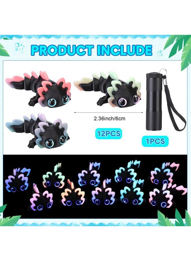 Soulchen Black Glow in The Dark 3D Printed Axolotl Figures Charms Sensory Mini Fidget Gifts for Axolotl Valentines Party Favors Birthday Party Supplies Tiny Animal Figures (12 Pcs) - Image 2