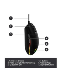 Logitech Logitech G102 Light Sync Gaming Mouse with Customizable RGB Lighting, 6 Programmable Buttons Light Weight Black  - Image 5