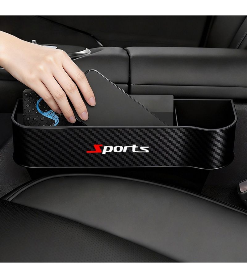 Brown Carbon Fiber Automotive Storage Box Pair 2pcs Multi Functional Center Console Organizer Sports Style Seat Gap Insert - Image 1