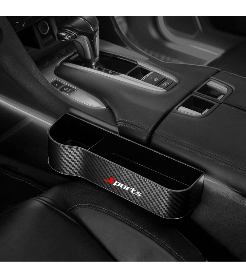 Brown Carbon Fiber Automotive Storage Box Pair 2pcs Multi Functional Center Console Organizer Sports Style Seat Gap Insert - Image 3