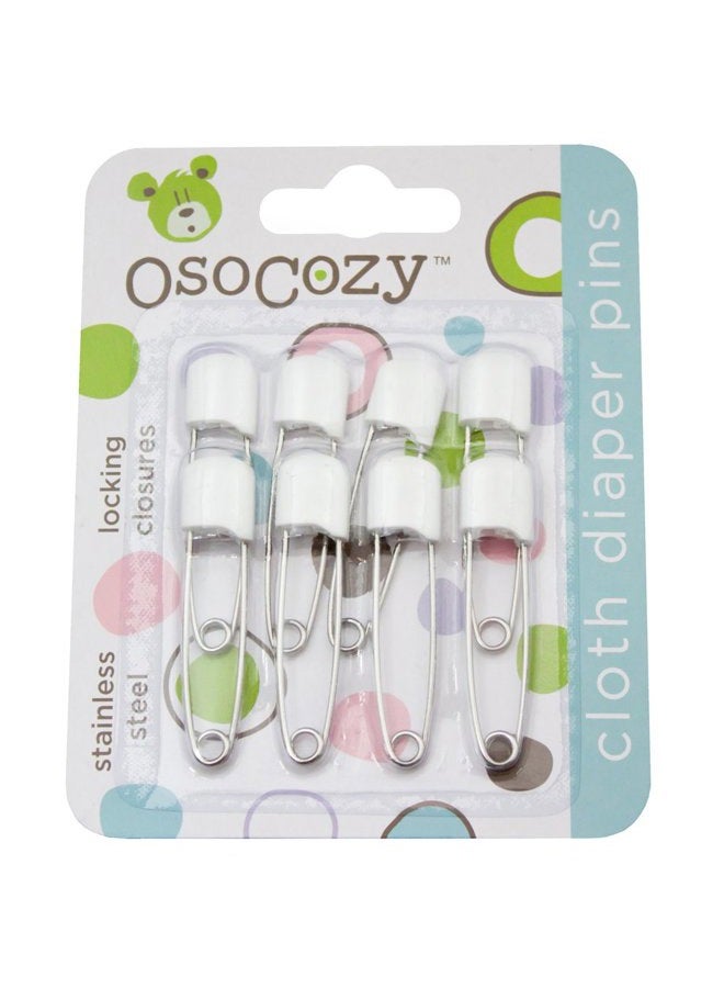 OsoCozy Diaper Pins - (White) - Sturdy, Stainless Steel Diaper Pins with Safe Locking Closures - Use for Special Events, Crafts or Colorful Laundry Pins, 8 Count (Pack of 1) - Image 1