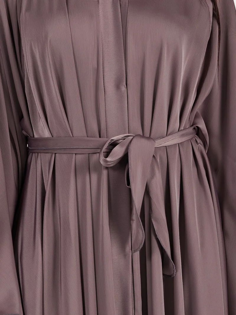 Reem Abayas  Mauve Taupe Satin Silk Abaya - Sophisticated Flowy Modest Maxi Dress for Women | Best Price UAE