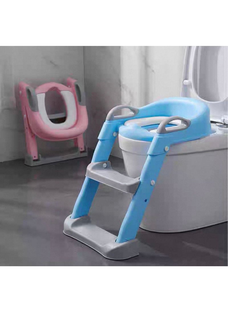 Adjustable Potty Ladder Seat for Toilet Training with Steps, Handle & Soft Cushion Design Non Slip & Space Efficient Toddlers & Children Unisex Foldable & Easy Assembly Splash Guard Included - Image 2