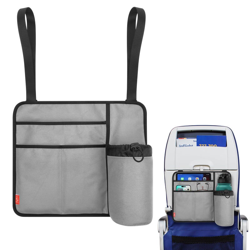 Airplane Seat Back Organizer Storage Airplane Tray Table Cover for Personal Items Airline Seat Hanging Pockets Media PouchReusable Travel EssentialsFits TabletsCell PhoneWater Bottle Grey