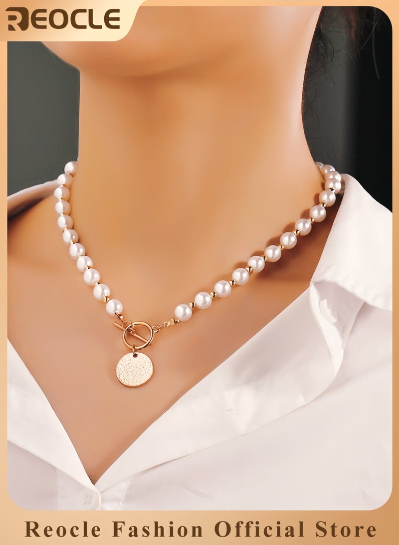 ريوكل عقد من اللؤلؤ، لؤلؤ المياه العذبة الطبيعي 14K سوار مغطى بالفضة الاسترليني مع خرز باروكي قلادة بتعليقة عملة مغطاة بالذهب مجوهرات أنيقة للنساء هدية لعيد الأم - Image 1