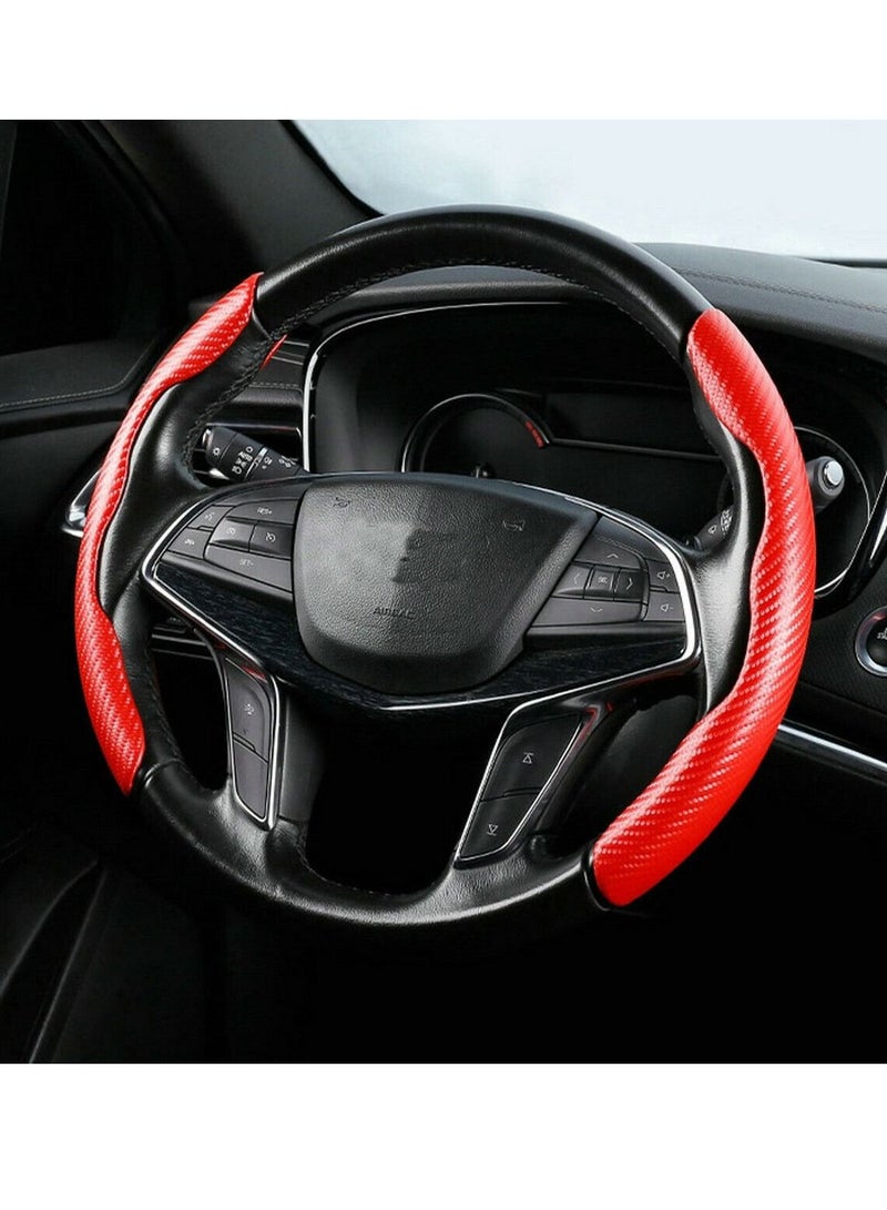 Yuwell Carbon Fiber Steering Wheel Cover For Unisex Safe And Non Slip Car Steering Cover Universal Fit Car Steering Wheel Protector Carbon Texture For Auto Truck Van SUV Red  - Image 1