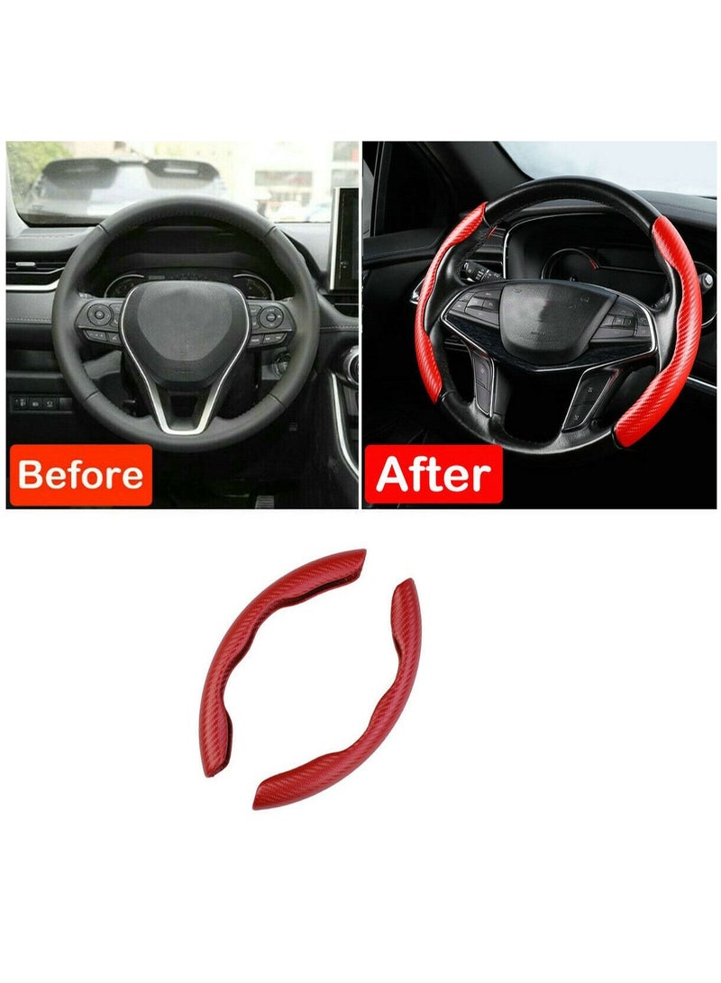 Yuwell Carbon Fiber Steering Wheel Cover For Unisex Safe And Non Slip Car Steering Cover Universal Fit Car Steering Wheel Protector Carbon Texture For Auto Truck Van SUV Red  - Image 2