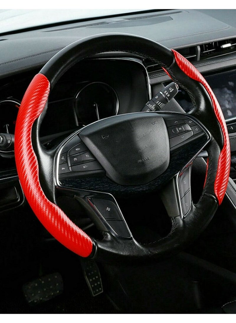 Yuwell Carbon Fiber Steering Wheel Cover For Unisex Safe And Non Slip Car Steering Cover Universal Fit Car Steering Wheel Protector Carbon Texture For Auto Truck Van SUV Red  - Image 3