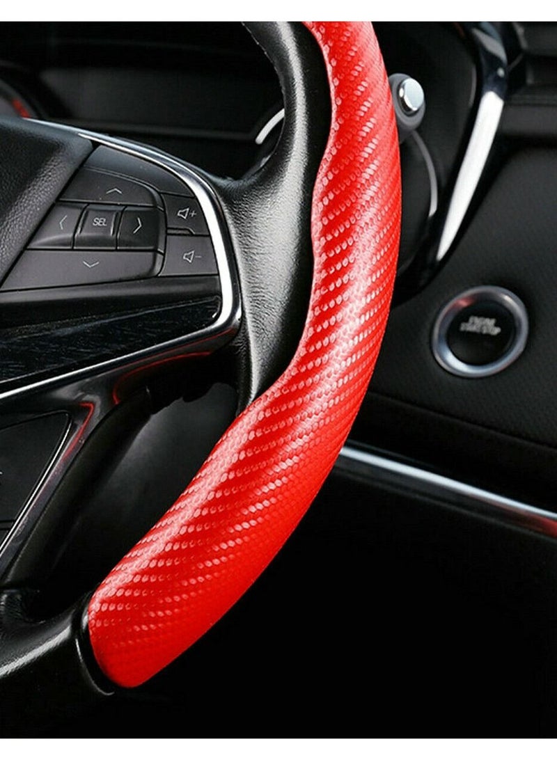 Yuwell Carbon Fiber Steering Wheel Cover For Unisex Safe And Non Slip Car Steering Cover Universal Fit Car Steering Wheel Protector Carbon Texture For Auto Truck Van SUV Red  - Image 5