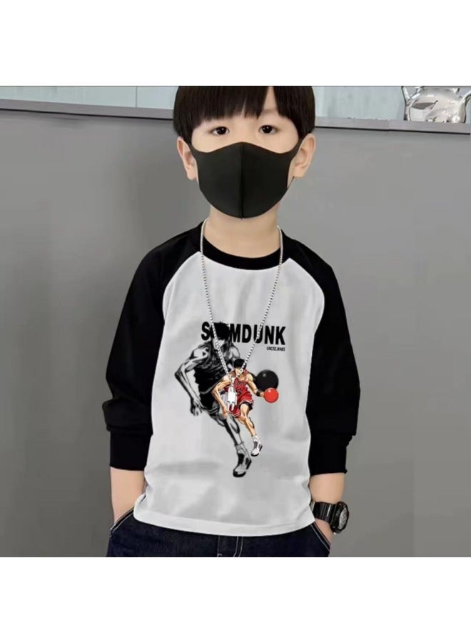 Pure Cotton Children's Long-sleeve T-shirt, Spring And Autumn Style, Korean Trend, Large Kids, Cartoon, Marled Base Layer, Internet-famous Outerwear