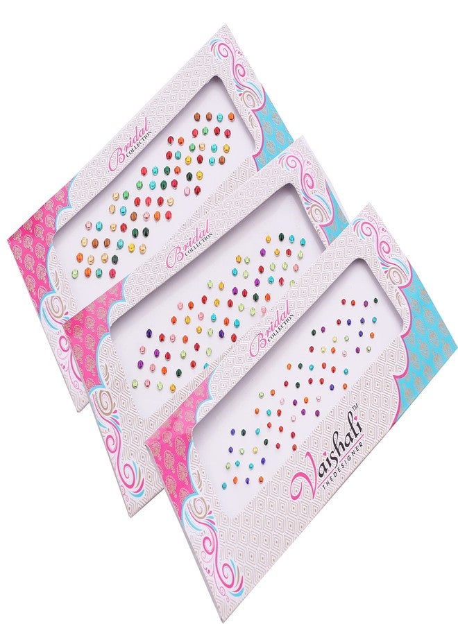 Vama Fashions Mix Size Multi Colour Stone Diamond Bindiya Set Combo kumkum Sticker Colourful pottu Multicolor Bindi Set for Women (Pack of 3 Sheets Mix Sizes) - Image 4