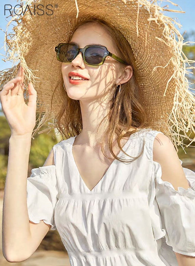 رويس نظارة شمسية مربعة صغيرة بتصميم كلاسيكي للنساء والرجال، نظارات شمسية أنيقة للزينة في الهواء الطلق، حماية من الأشعة فوق البنفسجية 400، مضادة للتوهج، مناسبة للحفلات الخارجية والتصوير الفوتوغرافي في الشوارع - Image 2