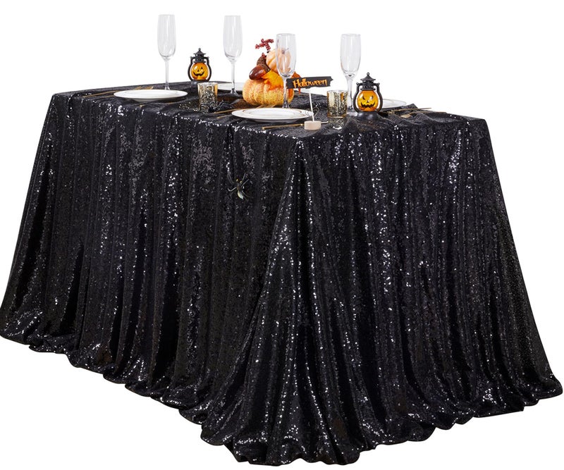 QueenDream Sequin Tablecloth 60x102 Inch Black Tablelcoth Halloween Glitter Tablecloth for Wedding Birthday Party Graduation - Image 1