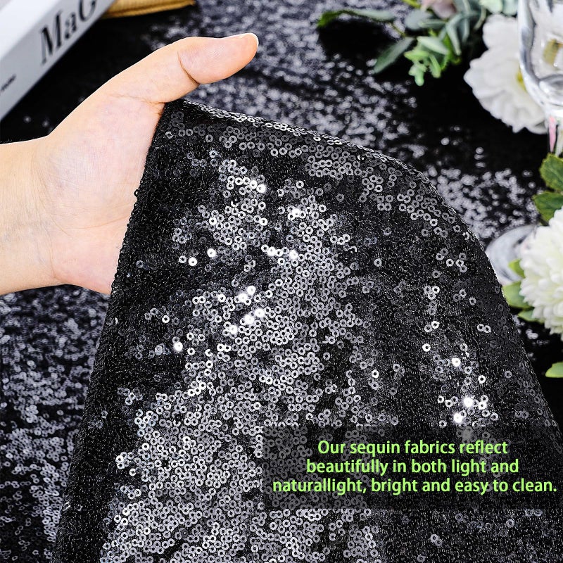 QueenDream Sequin Tablecloth 60x102 Inch Black Tablelcoth Halloween Glitter Tablecloth for Wedding Birthday Party Graduation - Image 2