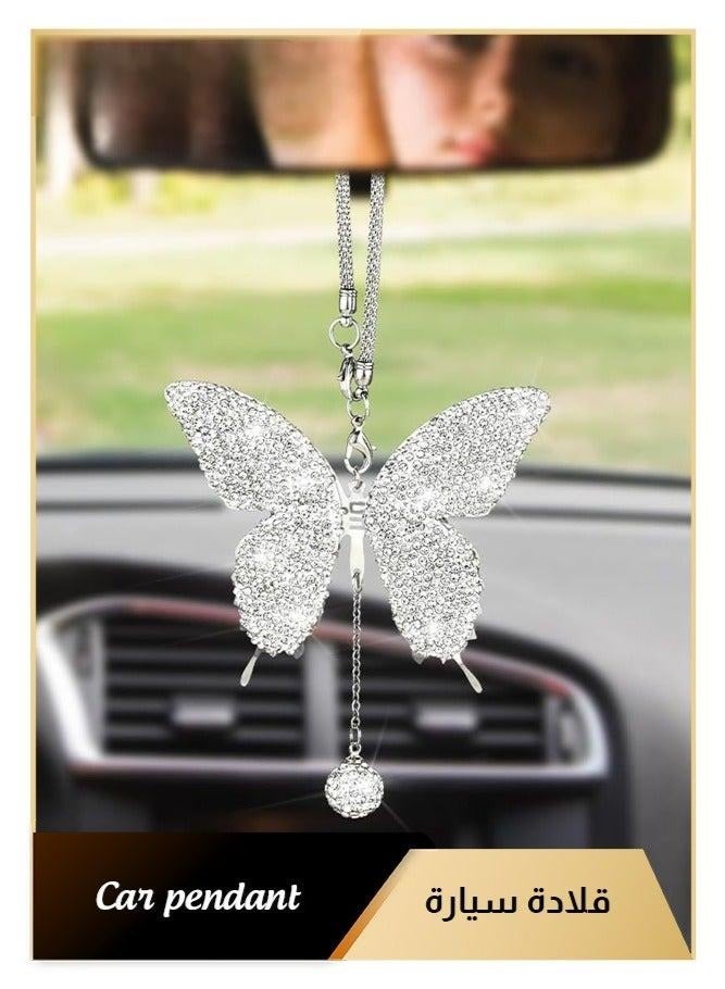Hugifts Butterfly Shape Car Ornaments Car Interior Mirror Ornaments Car Diamond Rearview Mirror Accessories Car Hanging Ornament White - Image 1