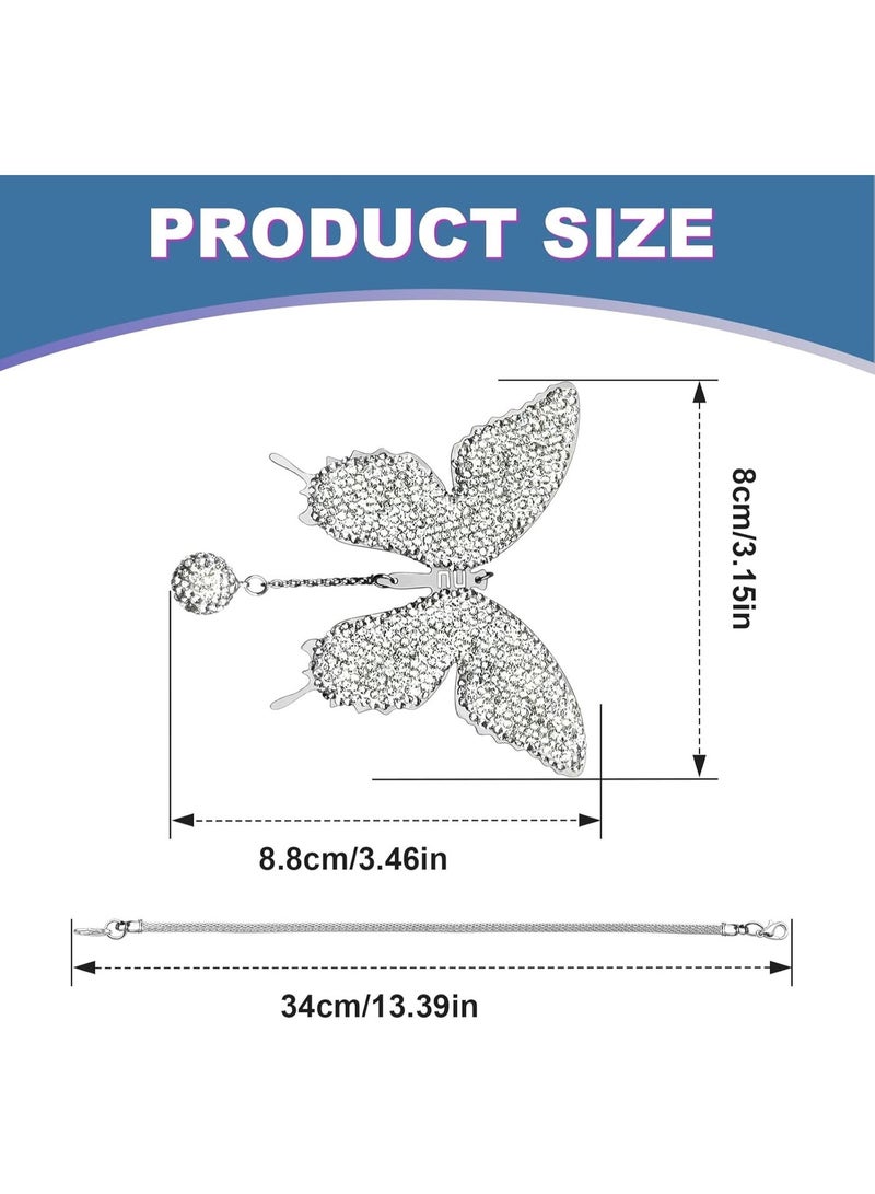Hugifts Bling Butterfly Diamond Car Hanging Accessories, Crystal Car Rear View Mirror Charms Lucky Hanging Interior Crystal Ornament Pendant Decor for All Cars(White) - Image 3