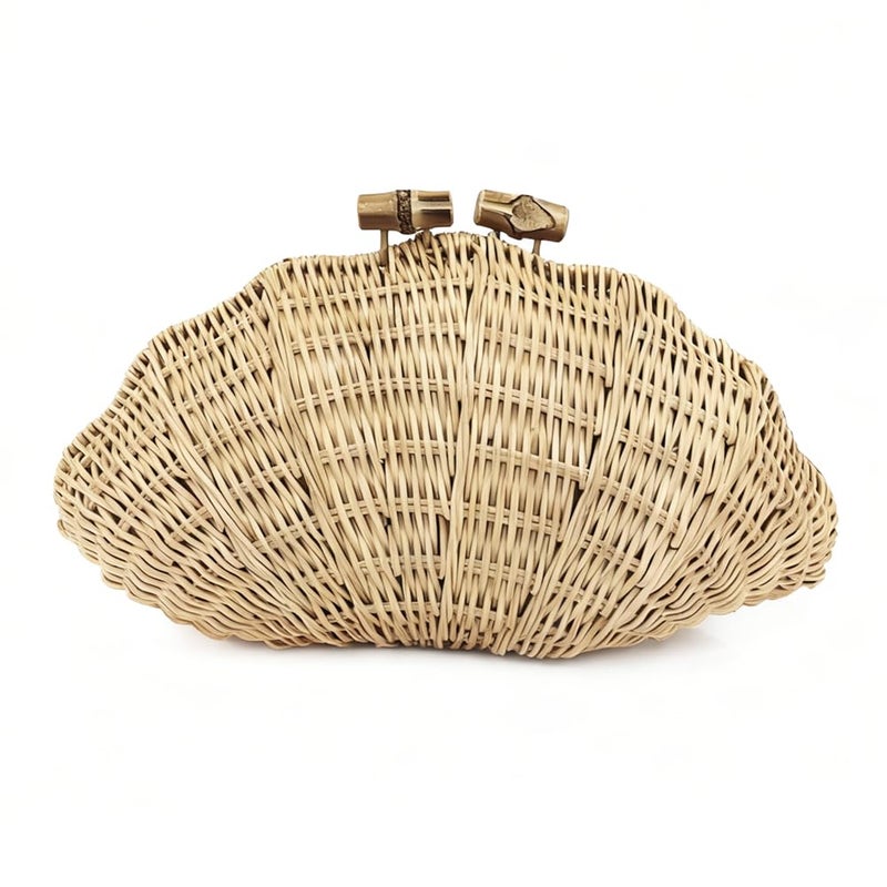 CUXVA Handwoven Shell Rattan Clutch for Women Summer Beach Straw Bags Sea Shell Clutch Purse - Image 1