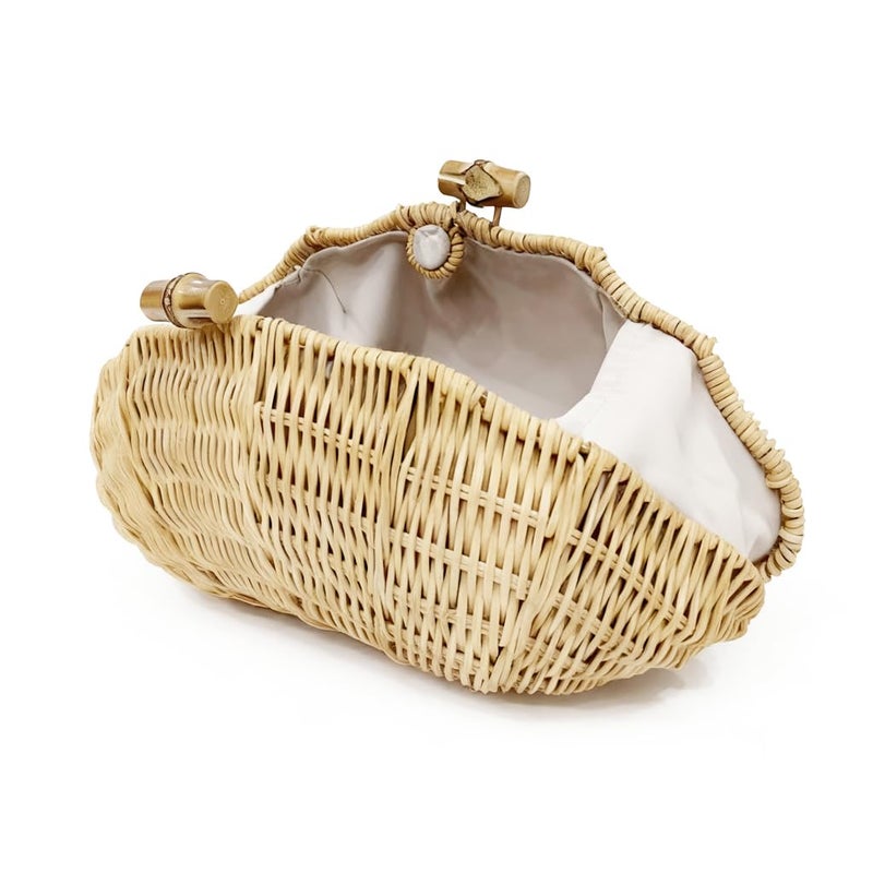 CUXVA Handwoven Shell Rattan Clutch for Women Summer Beach Straw Bags Sea Shell Clutch Purse - Image 3