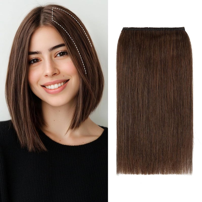 S-noilite Clip in Human Hair Extensions for Short Hair 1PCS 2 Clips Clip in Hairpieces For Women with Thinning Hair Add Hair Volume 17g 12Inch-Medium Brown