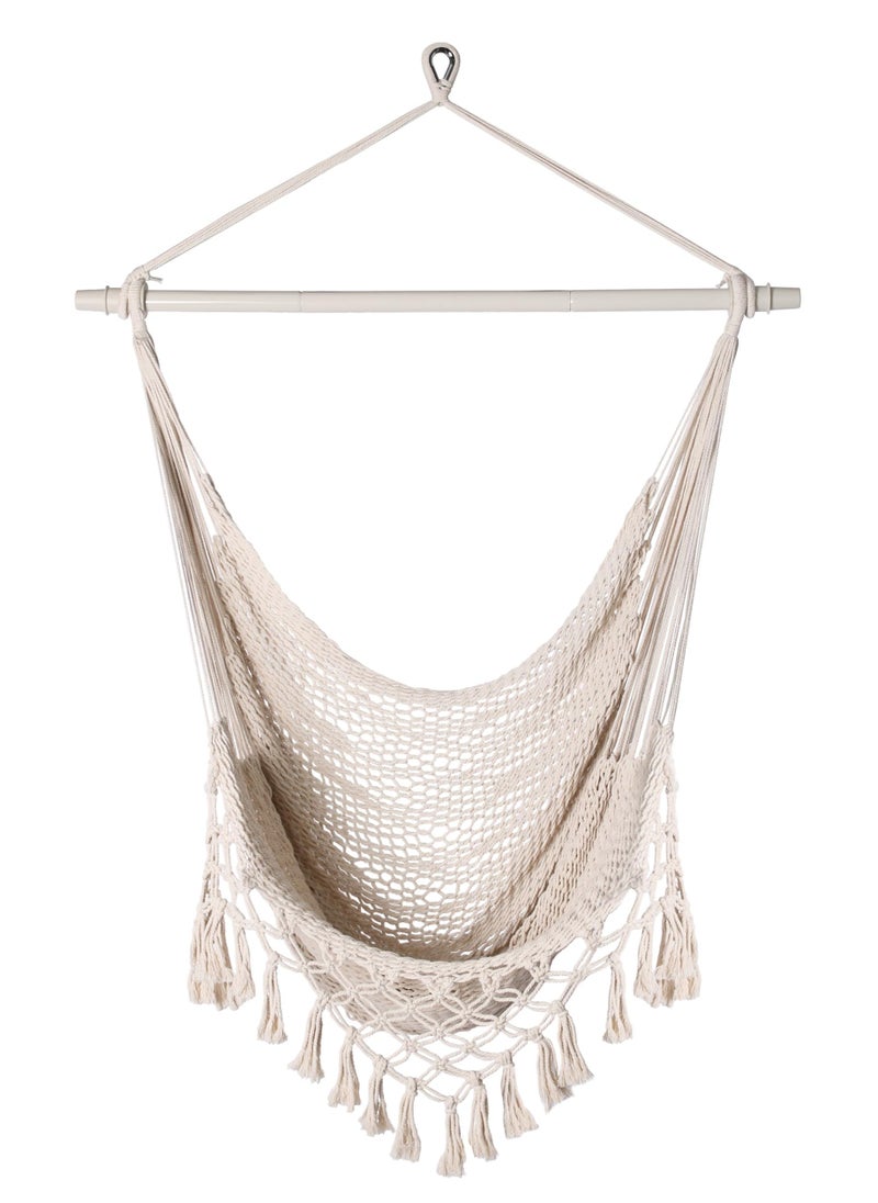 SYOSI - Handwoven Cotton Rope Hammock Chair with Metal Spreader Bar, Boho Hanging Chair Bedroom, Indoor Outdoor Swing Chair, for Bedroom, Indoor & Outdoor, Patio, Porch or Tree - Image 1