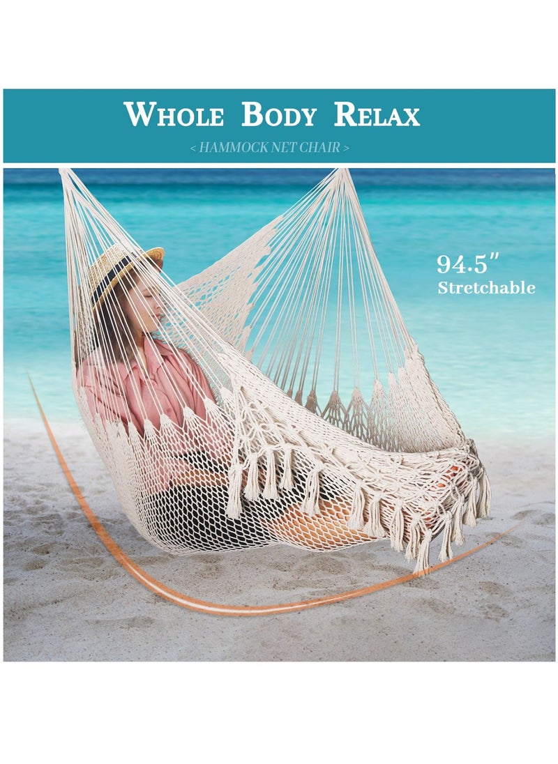SYOSI - Handwoven Cotton Rope Hammock Chair with Metal Spreader Bar, Boho Hanging Chair Bedroom, Indoor Outdoor Swing Chair, for Bedroom, Indoor & Outdoor, Patio, Porch or Tree - Image 1