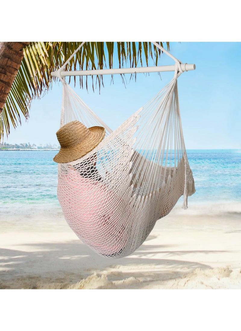 SYOSI - Handwoven Cotton Rope Hammock Chair with Metal Spreader Bar, Boho Hanging Chair Bedroom, Indoor Outdoor Swing Chair, for Bedroom, Indoor & Outdoor, Patio, Porch or Tree - Image 1