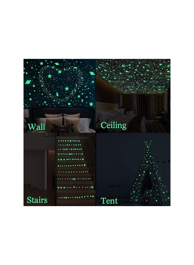 S-TOP Glow in The Dark Stars Wall Stickers for Ceiling, 462 Pcs 3D Glowing Removable Self-Adhesive Wall Decals with Moon, Rocket and Planets for Girls Boys Kids DIY Bedding Room Bedroom Décor - Image 3