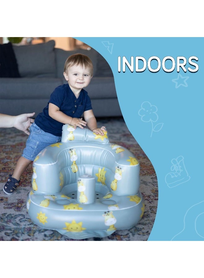 SplashEZ Baby Inflatable Seat for Babies 3-36 Months, Built in Air Pump Infant Back Support Sofa, Toddler Chair Sitting Up, Floor Seater - Polka dots Grey - Image 5