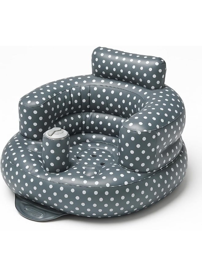 SplashEZ Baby Inflatable Seat for Babies 3-36 Months, Built in Air Pump Infant Back Support Sofa, Toddler Chair Sitting Up, Floor Seater - Polka dots Grey - Image 1