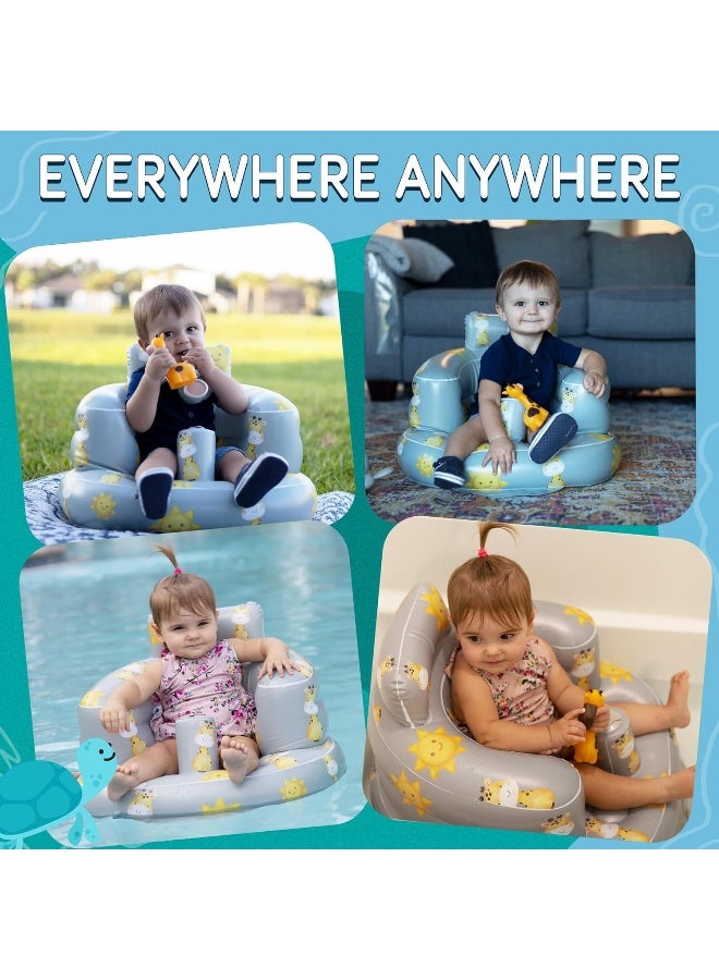 SplashEZ Baby Inflatable Seat for Babies 3-36 Months, Built in Air Pump Infant Back Support Sofa, Toddler Chair Sitting Up, Floor Seater - Polka dots Grey - Image 3