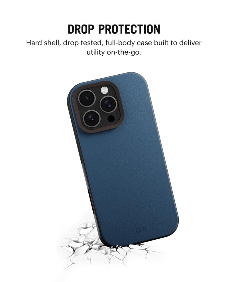DailyObjects Leatherite Case for iPhone 16 Pro Max Compatible with Mag-Safe Wireless Charging | Navy Blue-Grey Hybrid Magnetic Back Cover - Image 4