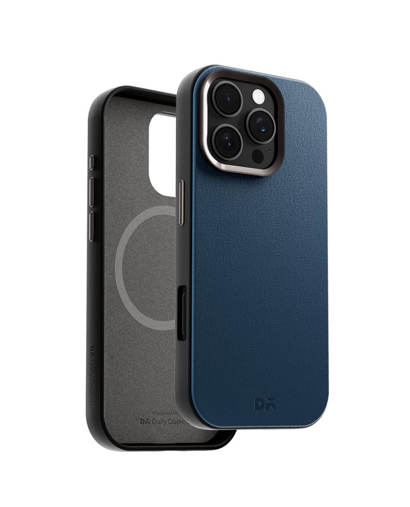 DailyObjects Leatherite Case for iPhone 16 Pro Max Compatible with Mag-Safe Wireless Charging | Navy Blue-Grey Hybrid Magnetic Back Cover - Image 3