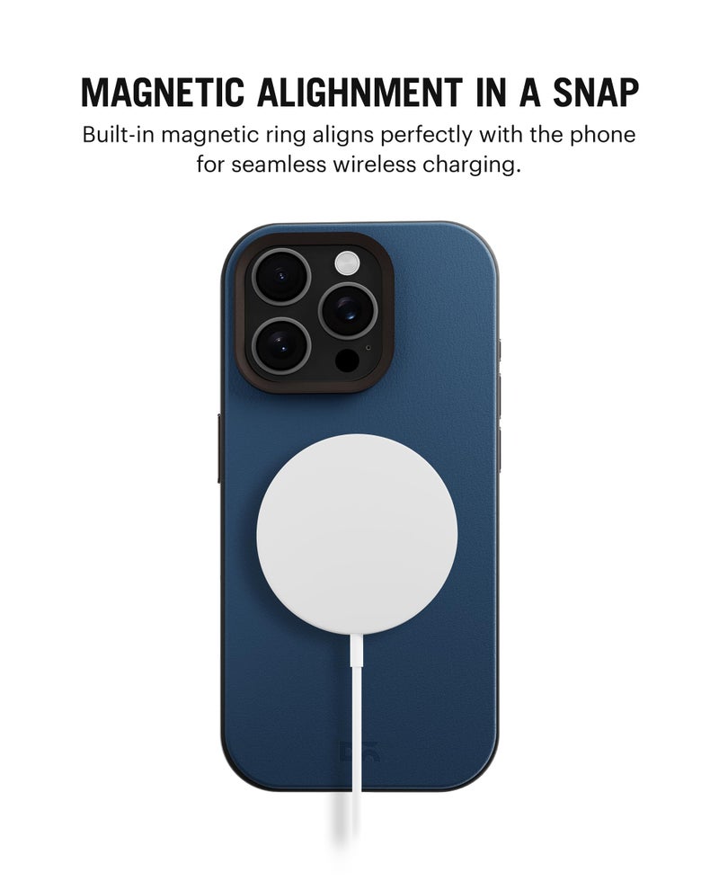 DailyObjects Leatherite Case for iPhone 16 Pro Max Compatible with Mag-Safe Wireless Charging | Navy Blue-Grey Hybrid Magnetic Back Cover - Image 2
