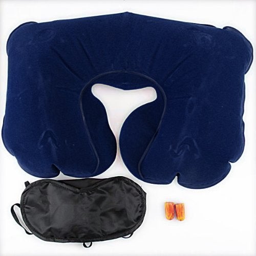 MSS Store Velvet 3 in 1 Inflatable Travel Soft air Cushion Neck Pillow with Ear Plug and Eye Mask Set Multi Colour Pack of 2 T Set 2  - Image 4