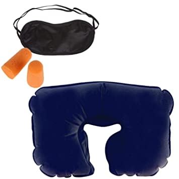MSS Store Velvet 3 in 1 Inflatable Travel Soft air Cushion Neck Pillow with Ear Plug and Eye Mask Set Multi Colour Pack of 2 T Set 2  - Image 1