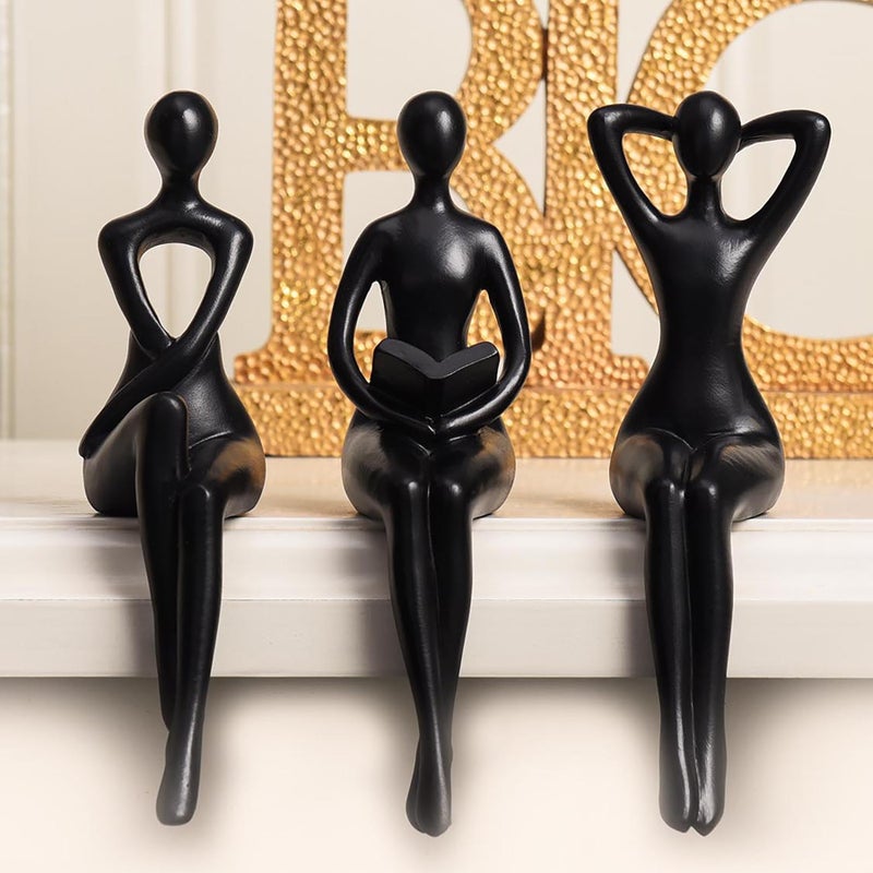 Quoowiit Black Thinker Statue Book Shelf Decor, Minimalist Modern Home Decor Collectable Figurines Office Desk Unique Coffee Table Decorations for Living Room 3 Piece - Image 3