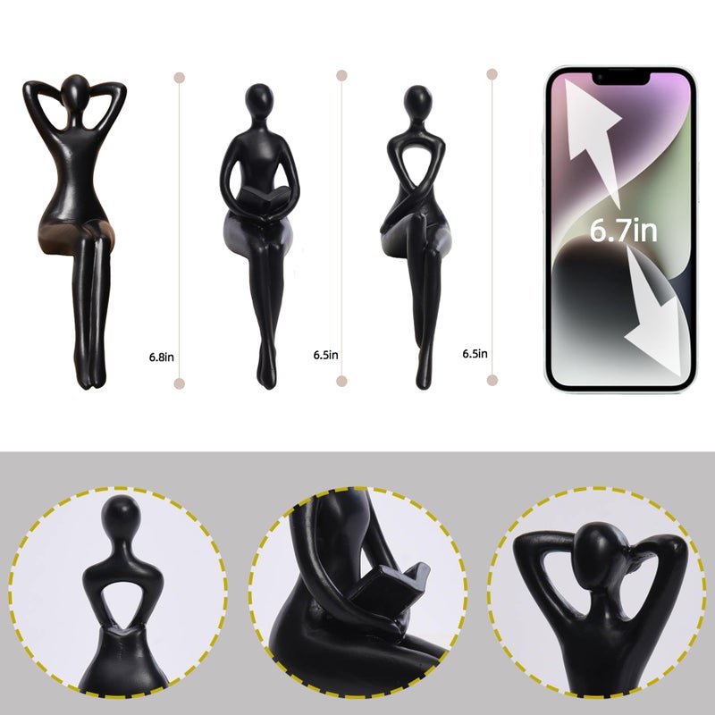 Quoowiit Black Thinker Statue Book Shelf Decor, Minimalist Modern Home Decor Collectable Figurines Office Desk Unique Coffee Table Decorations for Living Room 3 Piece - Image 4