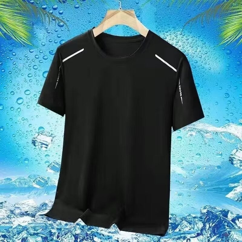 Ice Silk Mesh Short-sleeved T-shirt Mens Summer Quick-drying Sports Top Cool-feeling Running Casual Summer Elastic T-shirt White - Image 2