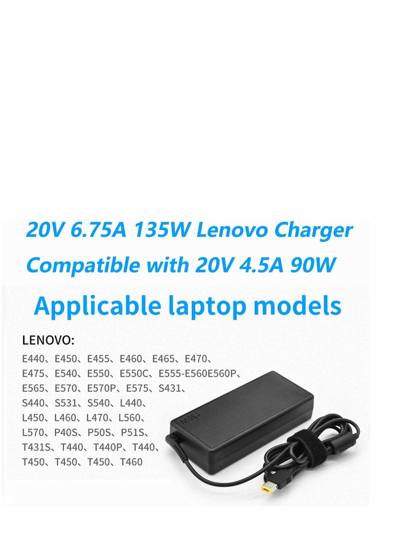 Terabyte 20V 6.75A 135W Laptop Power Supply Charger for Lenovo ADL135NDC3A ADL135NLC3A ADL135NCC3A Thinkpad T440P T450P T460P T470P T540P T550P W540 W550 Workstation Legion Y70 000 00 20 AC Adapter - Image 3