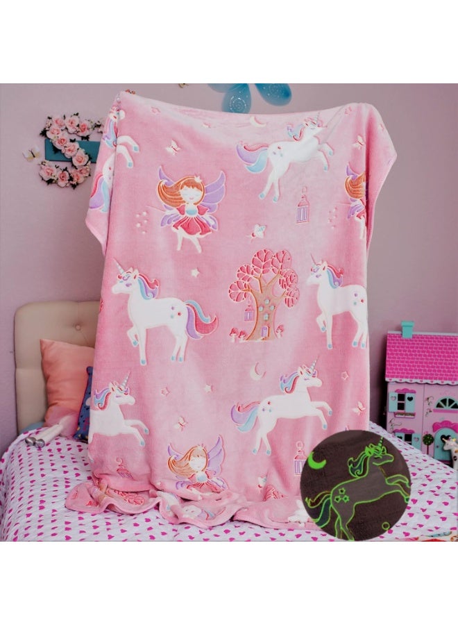 Glow in The Dark Blanket, 130*150CM, Glow in The Dark Unicorn Blanket for Girls, Soft Pink Fleece Throw, Cozy Flannel Kids Throw Blanket, Great  Birthday, Baby, Toddler Unicorn Gifts! - Image 1