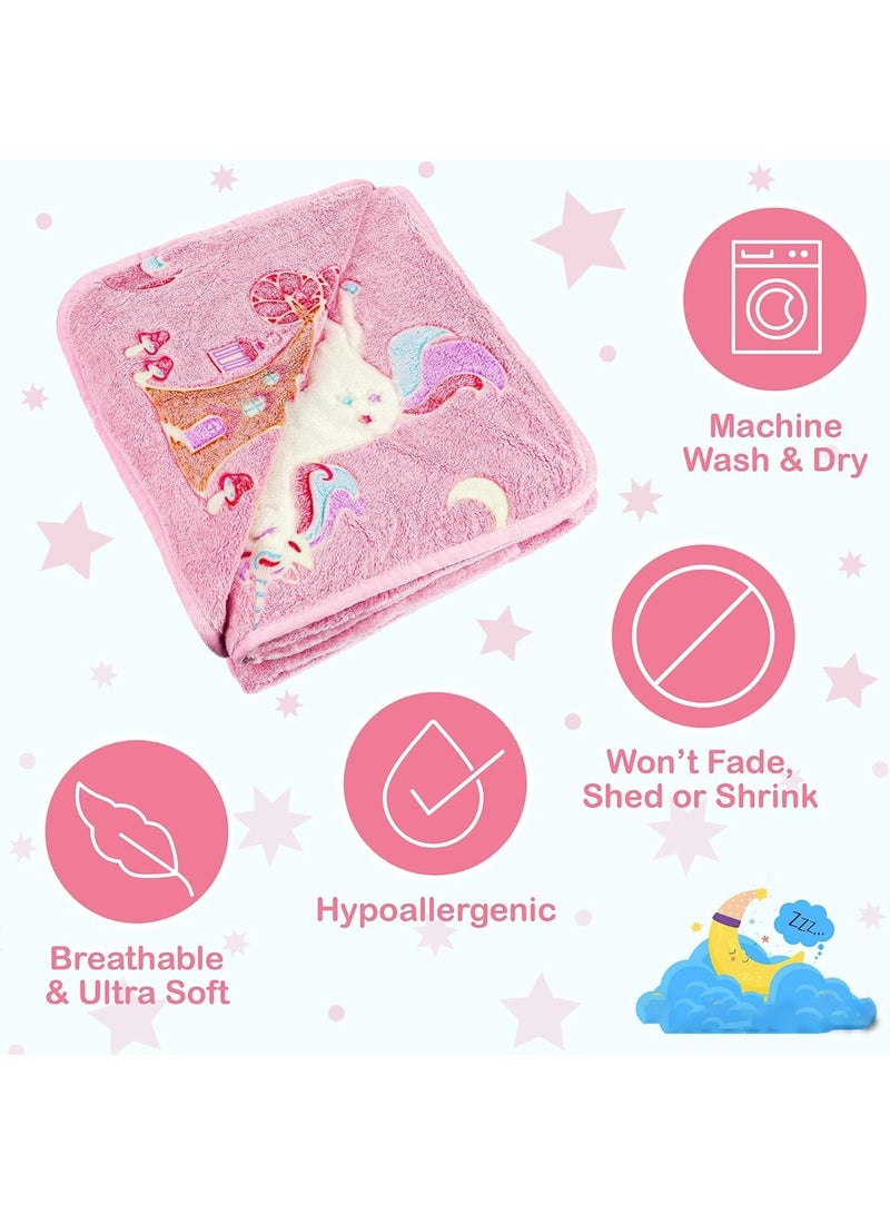 Glow in The Dark Blanket, 130*150CM, Glow in The Dark Unicorn Blanket for Girls, Soft Pink Fleece Throw, Cozy Flannel Kids Throw Blanket, Great  Birthday, Baby, Toddler Unicorn Gifts! - Image 3