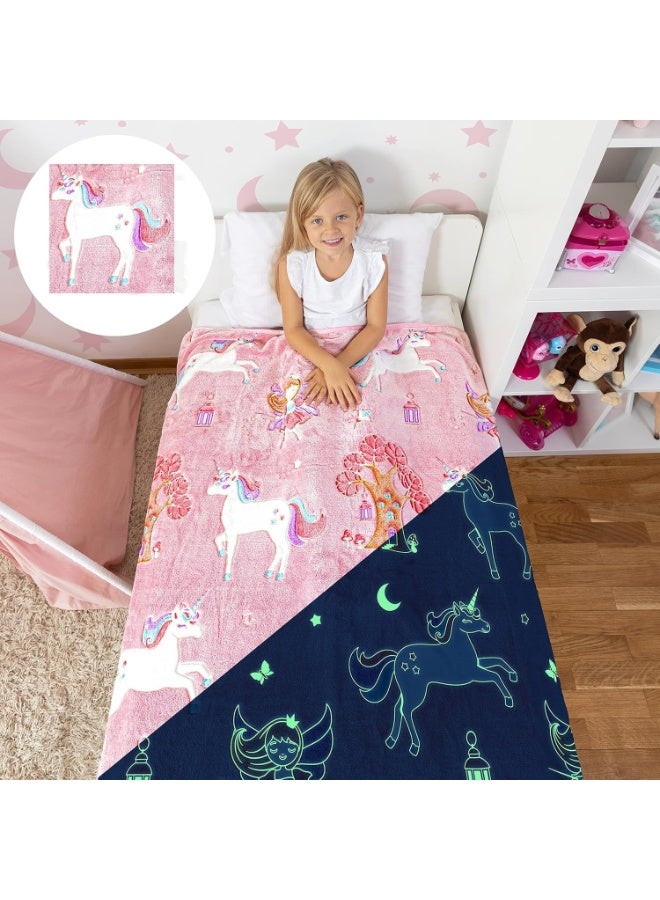 Glow in The Dark Blanket, 130*150CM, Glow in The Dark Unicorn Blanket for Girls, Soft Pink Fleece Throw, Cozy Flannel Kids Throw Blanket, Great  Birthday, Baby, Toddler Unicorn Gifts! - Image 5