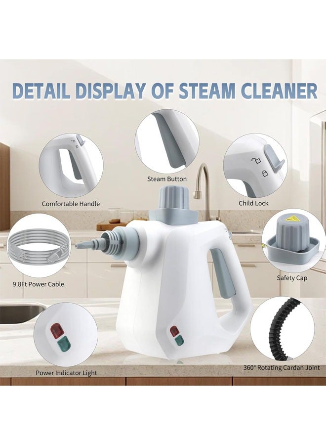 Multi-Surface Handheld Steam Cleaner with 9-Pieces Accessories, All Natural Pressurized Steamer for Cleaning, Multipurpose Steam Cleaner for Home to Remove Dirt, Grout, Tile, Grease and More (White)  - Image 2